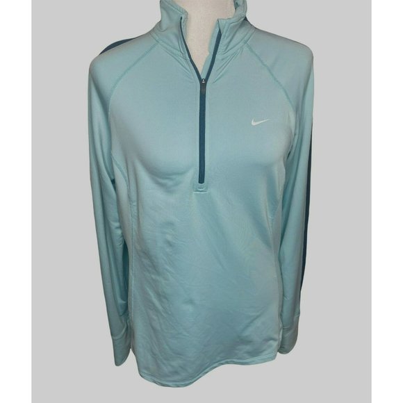 Nike Tops - Nike Running Dri-Fit Pullover Womens L Aqua Blue Green 1/4 Zip Long Sleeve Top